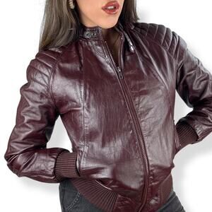 1970's burgundy leather motorcycle racing fitted jacket